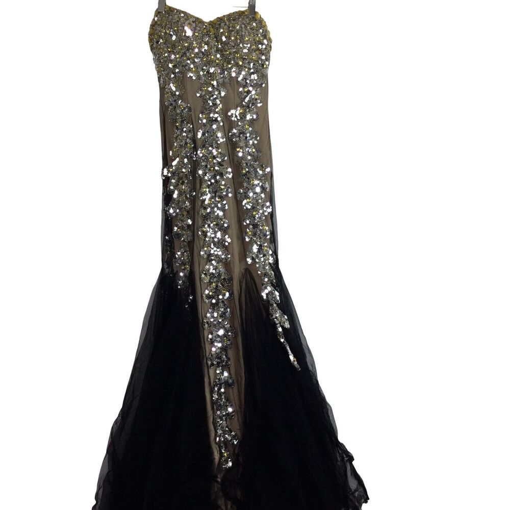 JOVANI Black Strapless Mermaid Rhinestones Pin Up Nude Lining Prom Formal Gown 2